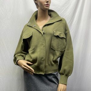 Calligraphie Womens Green Military Cropped Sweater Jacket